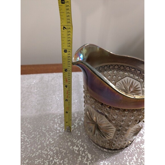 Imperial Glass Ohio Vtg Pitcher Amelia Smoke Carnival Glass 5.5" MCM Iridescent - Picture 10 of 16